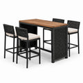 Set da pranzo da esterno a 5 pezzi con tavolo alto 120 × 60 × 91 cm e 4 sgabelli 46 × 50 × 103 cm, nero, marrone e crema