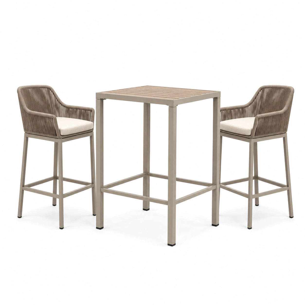 Set da bar da giardino tortora e crema con tavolo 90 × 90 × 105 cm e 2 sgabelli 56 × 58 × 110 cm