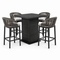 Set da pranzo rialzato da giardino 5 pezzi con tavolo 100 × 100 × 105 cm e 4 sgabelli 56 × 58 × 102 cm, nero, grigio e tortora chiaro
