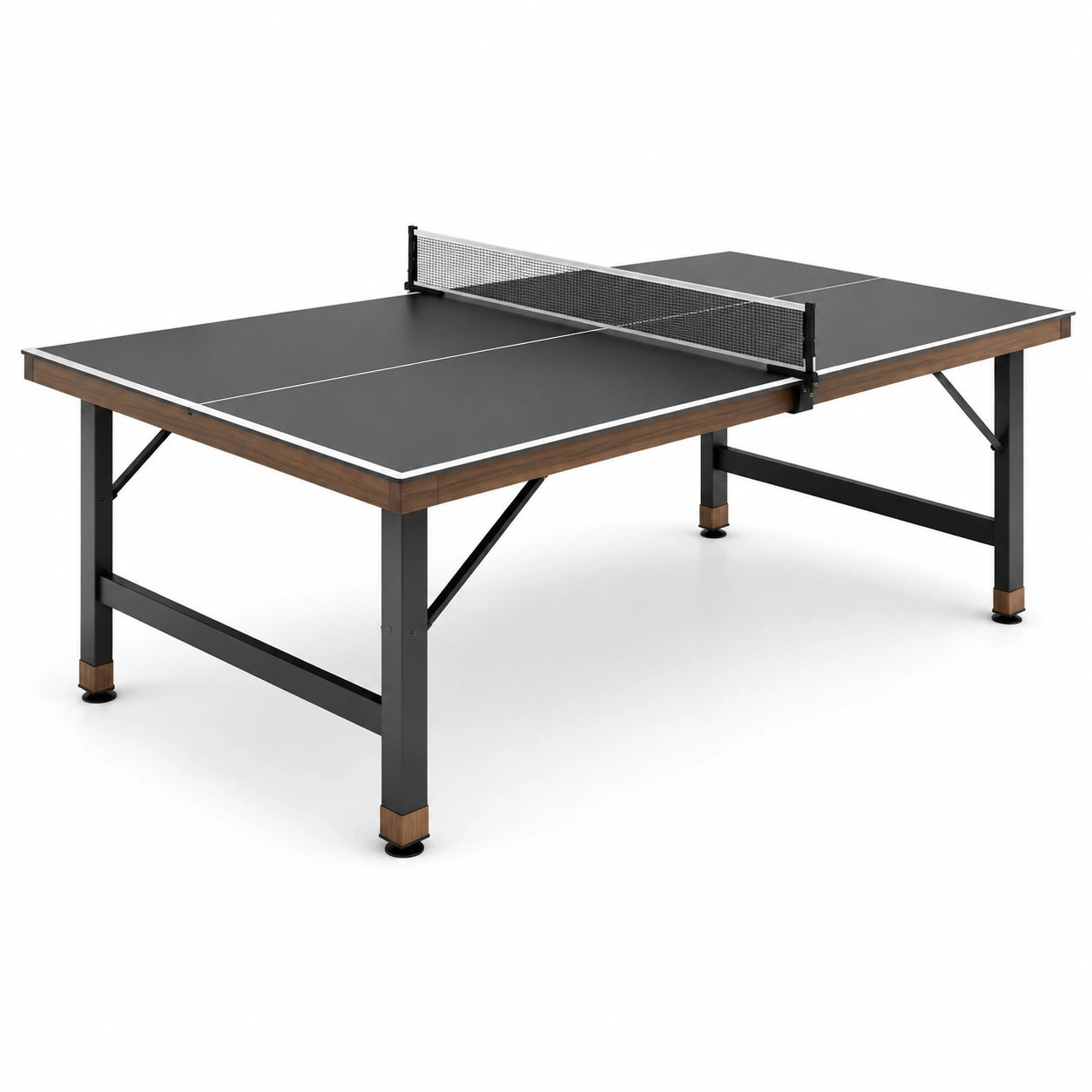 Tavolo da ping pong nero, marrone e argento 274 × 152,5 × 76 cm con rete
