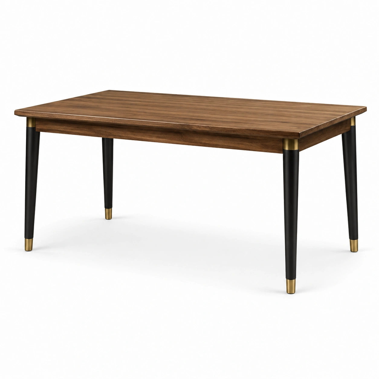 Tavolo rettangolare effetto legno marrone con gambe nere e dettagli dorati, 160 × 90 × 76 cm