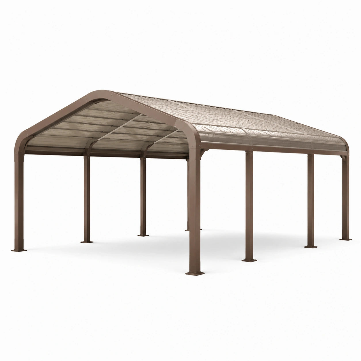 Gazebo da giardino in metallo marrone con copertura rigida trasparente, 600 × 360 × 280 cm