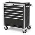 Carrello portautensili nero e argento con 7 cassetti, piano antiscivolo e ruote, 77 × 47 × 97 cm