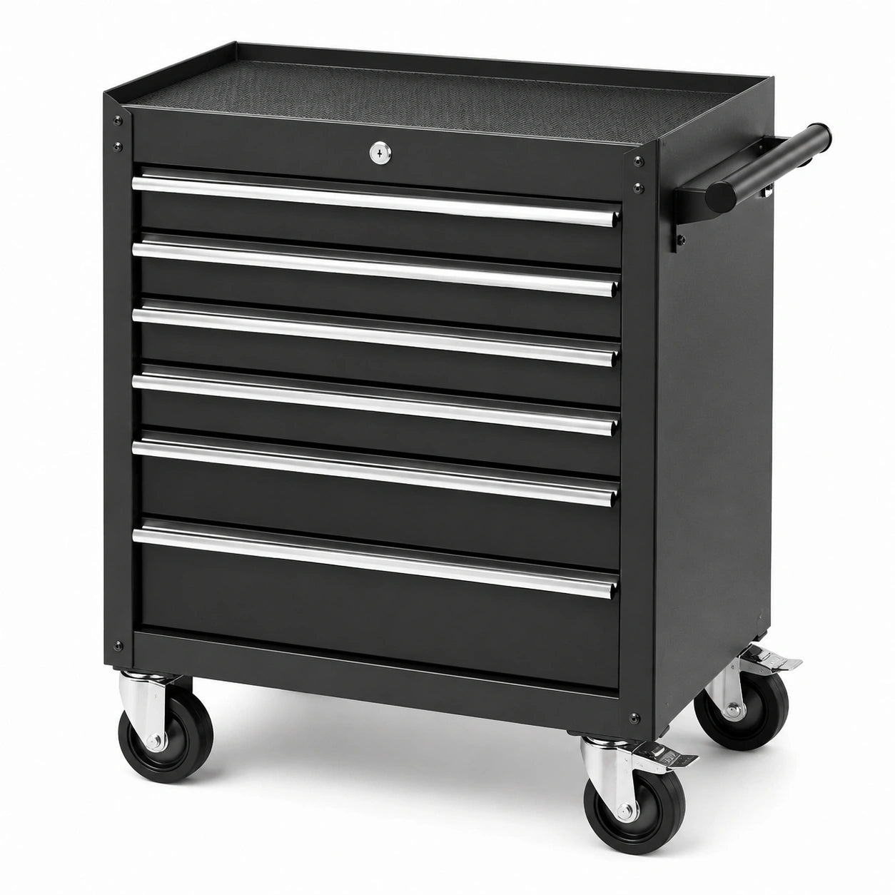 Carrello portautensili in acciaio nero e argento, 7 cassetti, 4 ruote, 69 × 33 × 77 cm