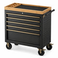 Carrello portautensili nero in acciaio e bambù 80 × 48 × 90 cm con 5 cassetti, serratura e ruote