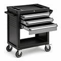 Carrello portautensili in acciaio nero e argento 77 × 48 × 91 cm con 3 cassetti, 2 ripiani e 4 ruote