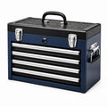 Cassetta portautensili in acciaio blu scuro e nero, 51 x 26 x 40 cm, con 5 cassetti, vano superiore e maniglie