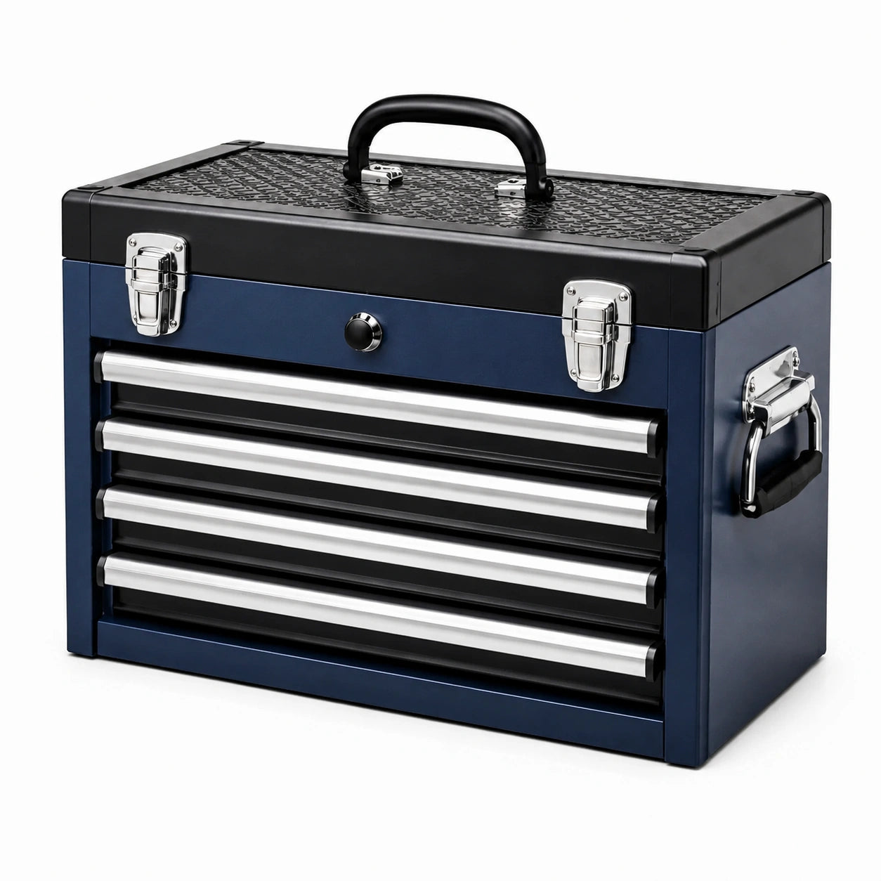Cassetta portautensili in acciaio blu scuro e nero, 51 x 26 x 40 cm, con 5 cassetti, vano superiore e maniglie