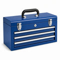Cassetta portautensili in acciaio blu 51 × 22 × 35 cm con 3 cassetti, vano superiore, serratura e maniglia