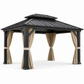 Gazebo da giardino 300 × 400 × 290 cm antracite con tetto rigido ventilato e tende beige