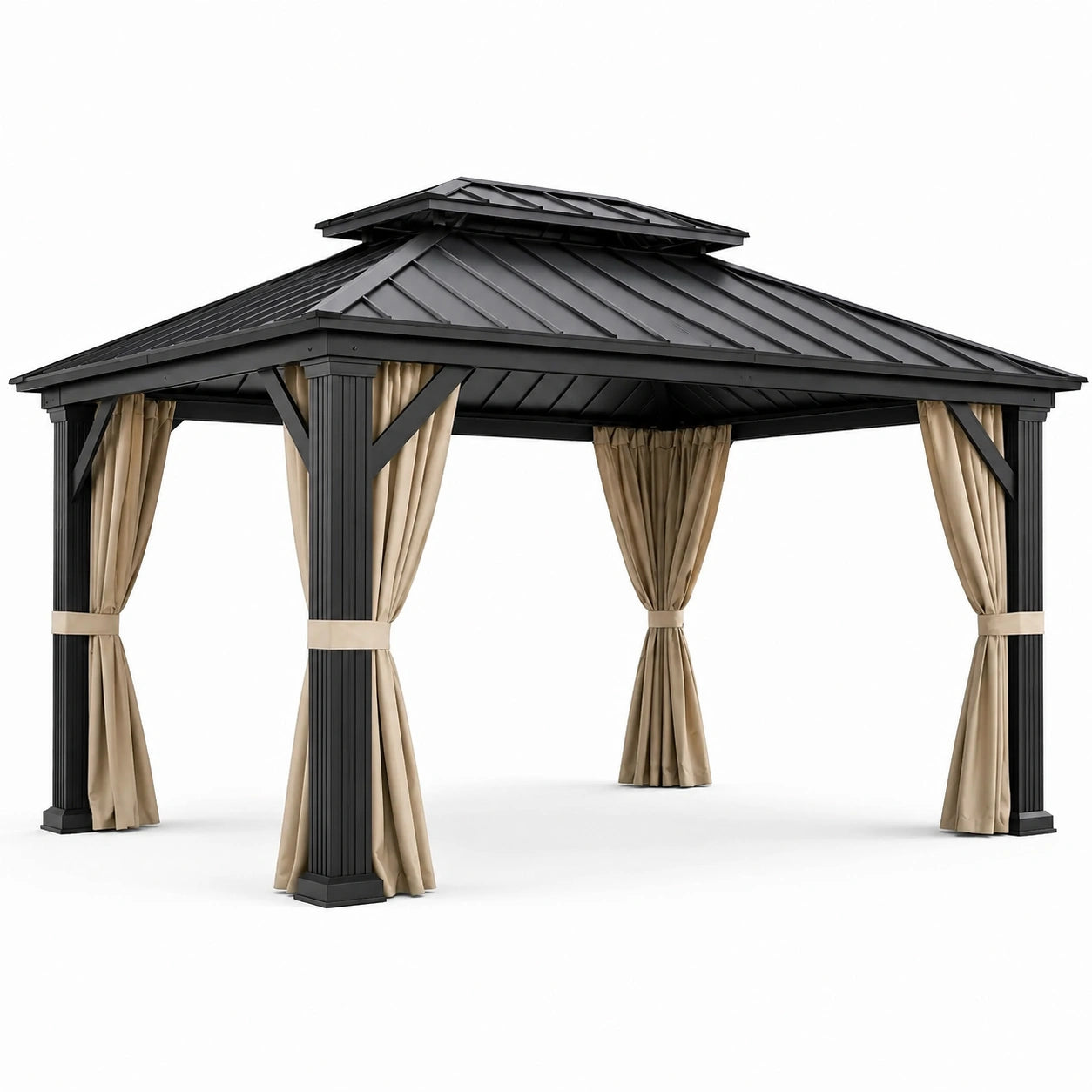 Gazebo da giardino 300 × 400 × 290 cm antracite con tetto rigido ventilato e tende beige