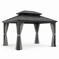 Gazebo da giardino 300 × 400 × 280 cm antracite con tetto rigido e tende grigie