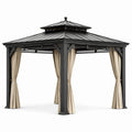 Gazebo da giardino 300 × 300 × 280 cm in metallo nero con tende beige e tetto rigido ventilato