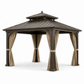 Gazebo da giardino marrone con tende beige e tetto ventilato, 300 × 400 × 310 cm