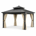 Gazebo da giardino 400 × 300 × 300 cm grigio antracite con tende beige e tetto rigido ventilato