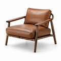 Poltrona moderna con braccioli in pelle marrone cognac e legno marrone scuro, 78 x 82 x 78 cm