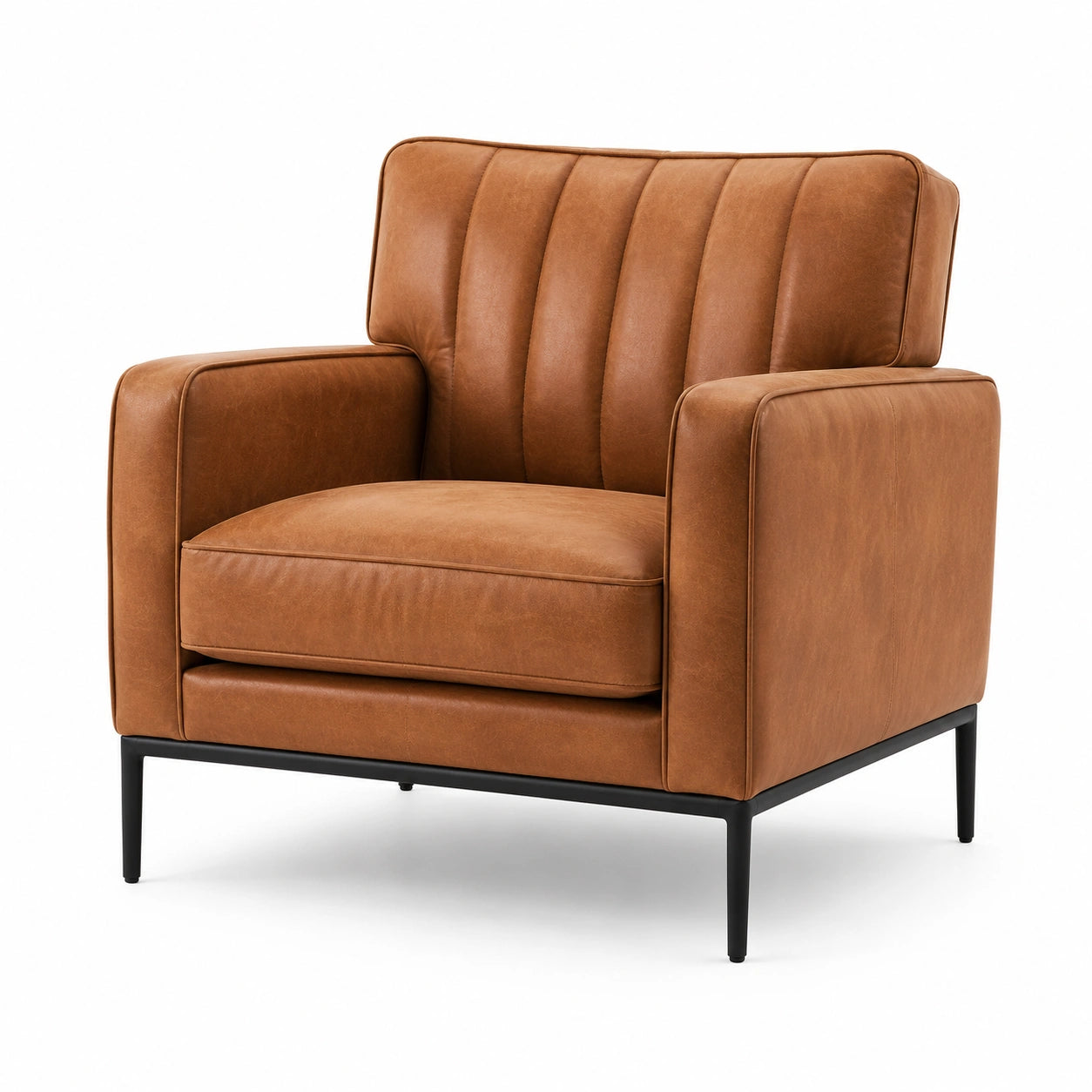 Poltrona monoposto 89 × 86 × 85 cm effetto pelle marrone cognac con base in metallo nero