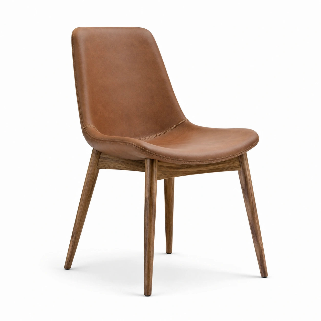 Sedia moderna in similpelle marrone con gambe in legno, 60 × 55 × 84 cm