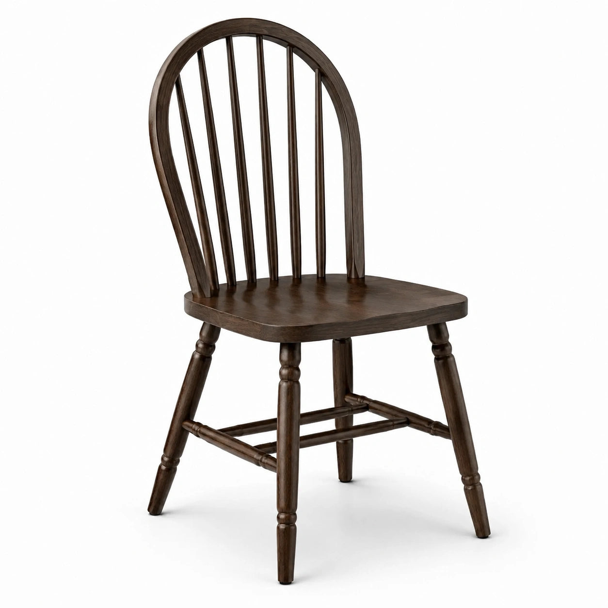 Sedia da pranzo in legno marrone scuro stile Windsor, 47 × 52 × 92 cm, schienale a stecche