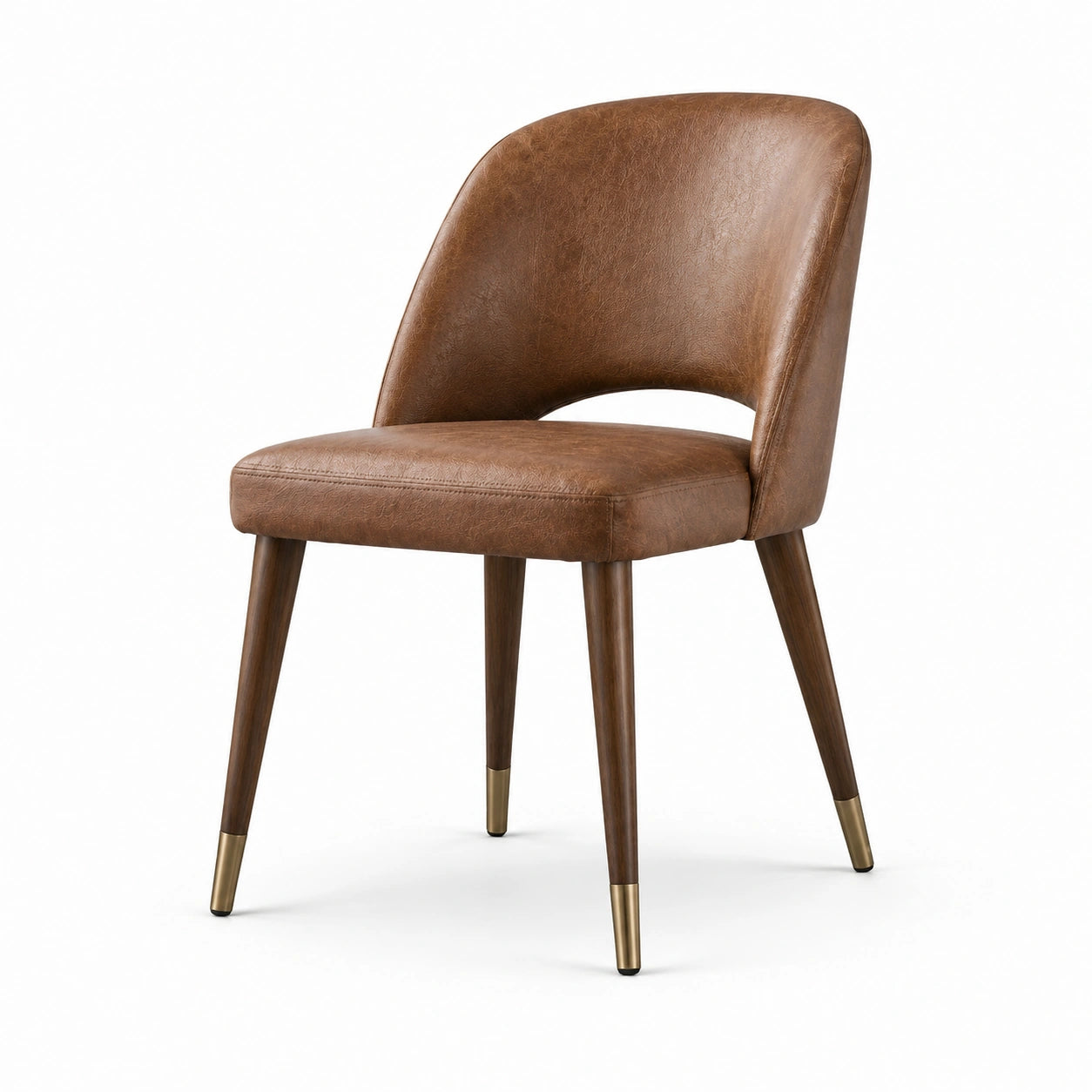 Sedia da pranzo imbottita in similpelle marrone con dettagli oro, gambe in legno, 54 × 58 × 82 cm