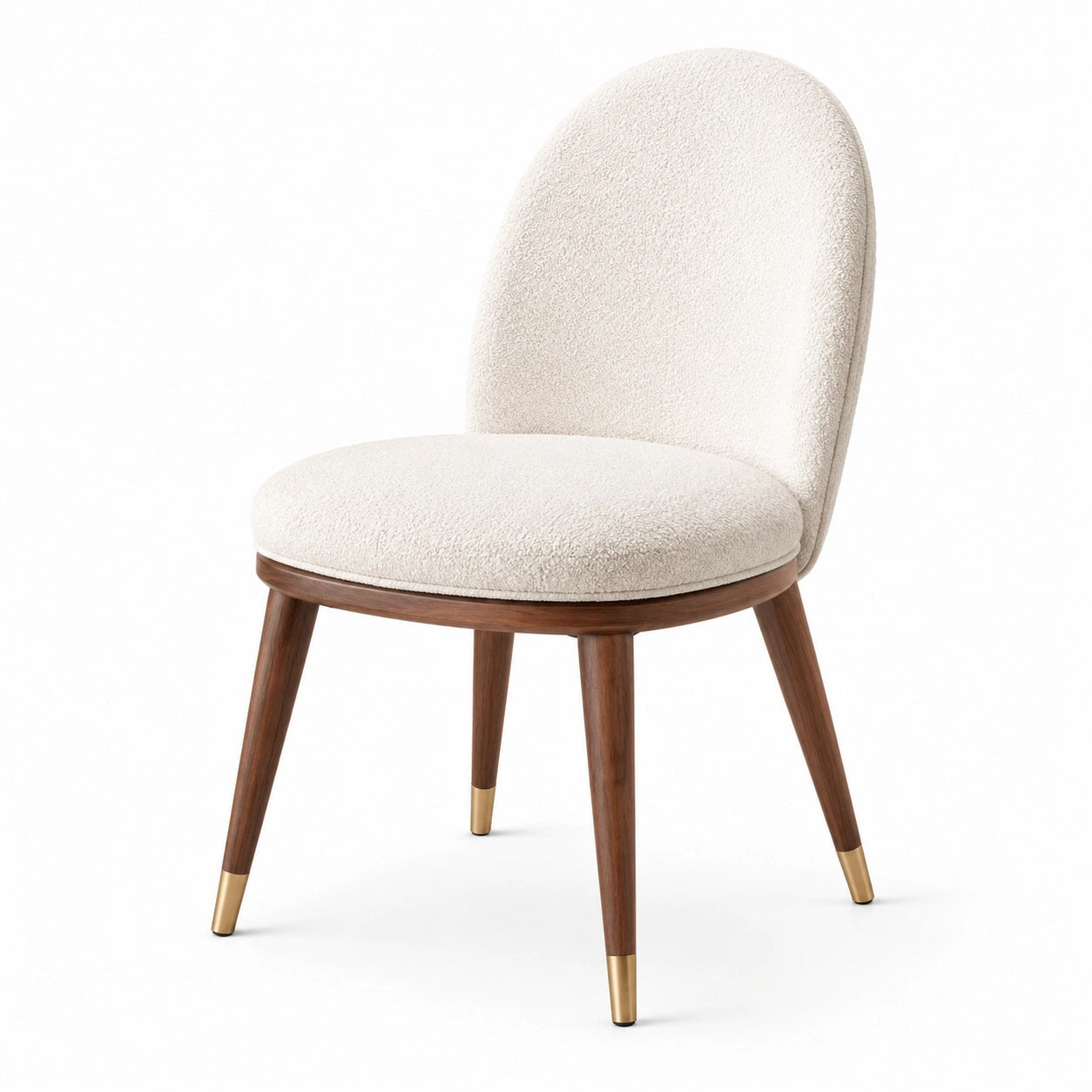 Sedia da pranzo imbottita 52 × 57 × 85 cm in bouclé bianco crema con gambe marroni e dettagli dorati