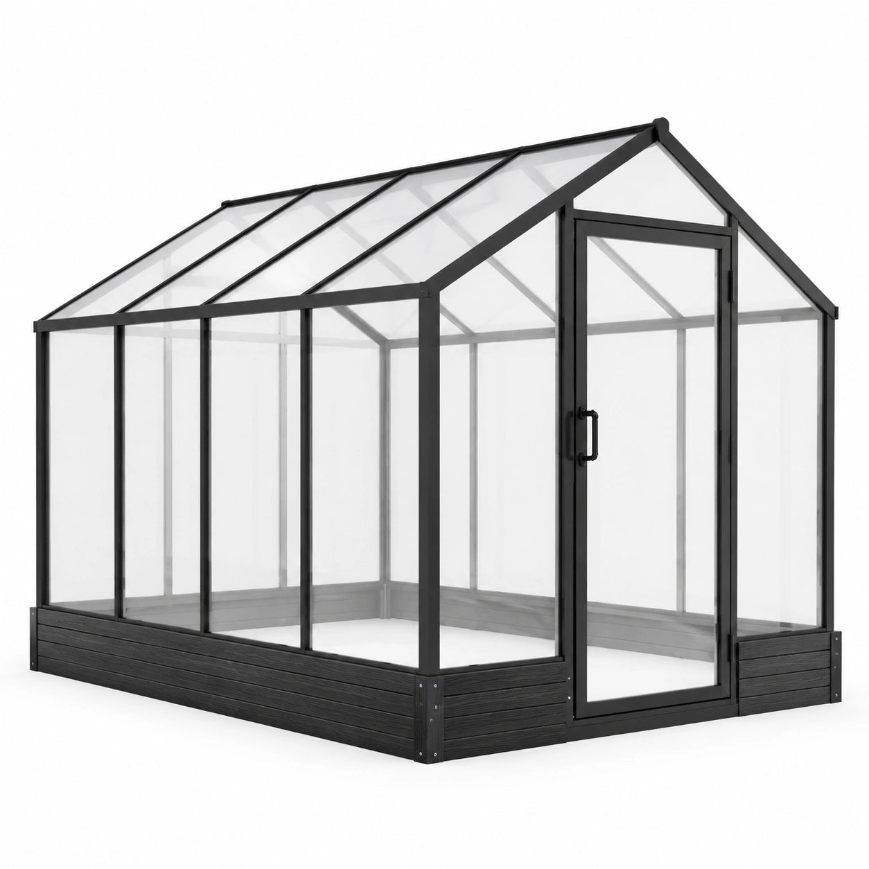 Serra da giardino 244 × 185 × 195 cm in alluminio nero con pannelli trasparenti e porta