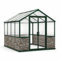 Serra da giardino 190 × 250 × 210 cm in alluminio verde e policarbonato trasparente con pannelli grigi effetto pietra e doppia porta