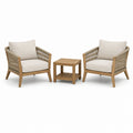 Set da giardino 3 pezzi in legno naturale e corda tortora con cuscini beige, 2 poltrone 75 × 78 × 80 cm e tavolino 50 × 50 × 50 cm