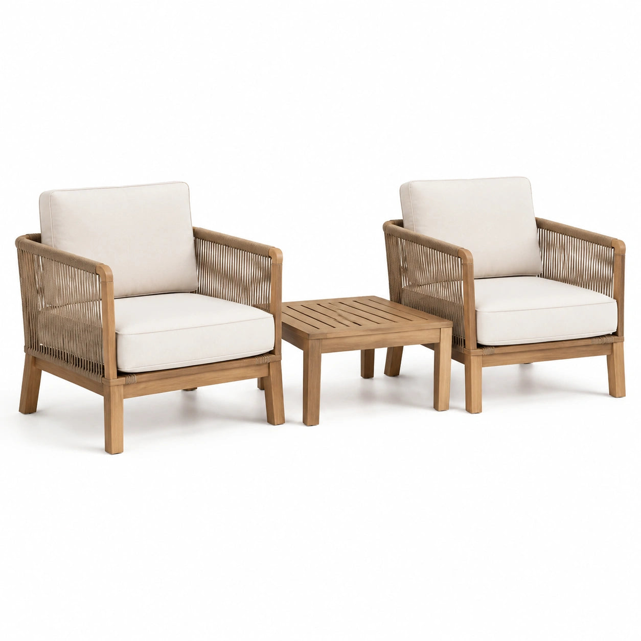 Composizione da esterno a 3 pezzi con 2 poltrone da 76 x 78 x 82 cm e tavolino da 55 x 55 x 40 cm, marrone, beige e crema