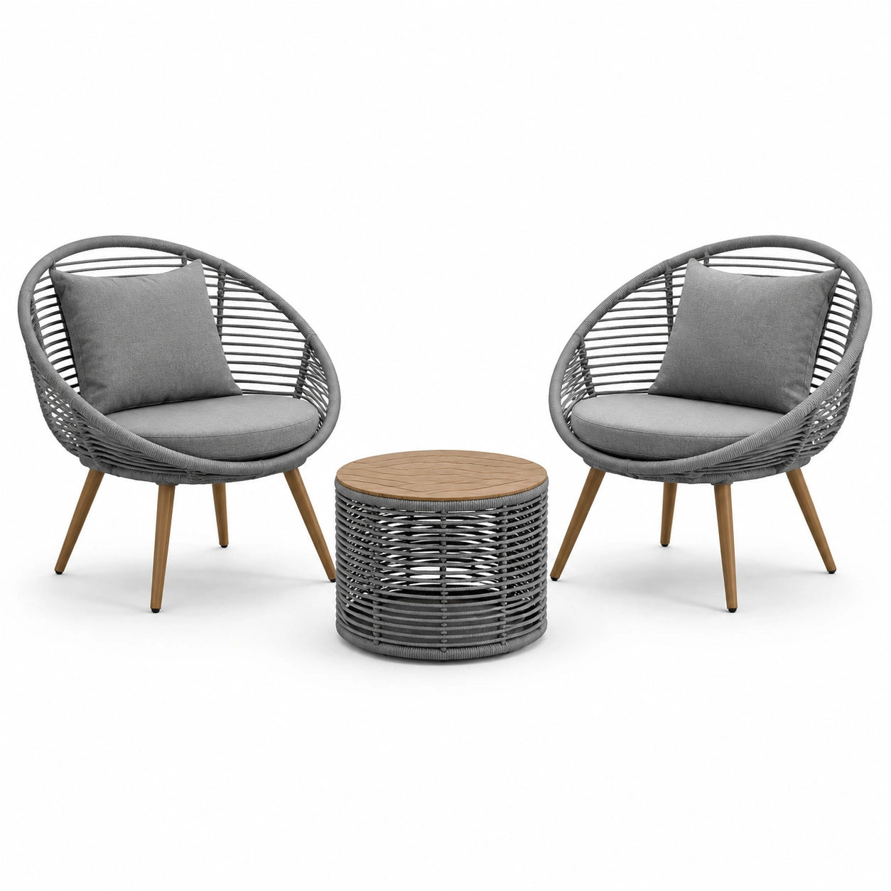 Set da esterno con 2 poltrone 78 × 75 × 83 cm e tavolino rotondo 55 × 42 cm, grigio e marrone